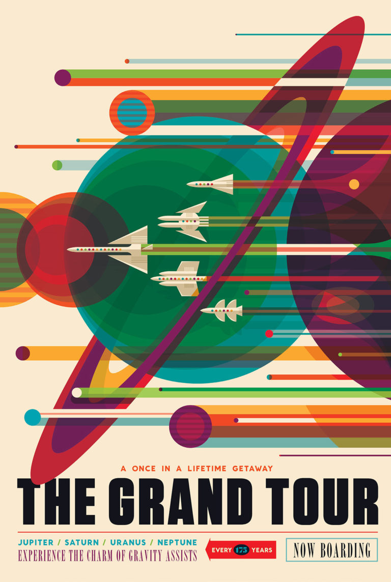 poster promoting space tourism in 2050